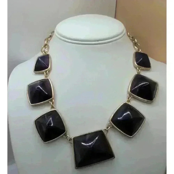 Chicos Purple Goldtone Geometric Shapes Acrylic Necklace - Picture 2 of 4